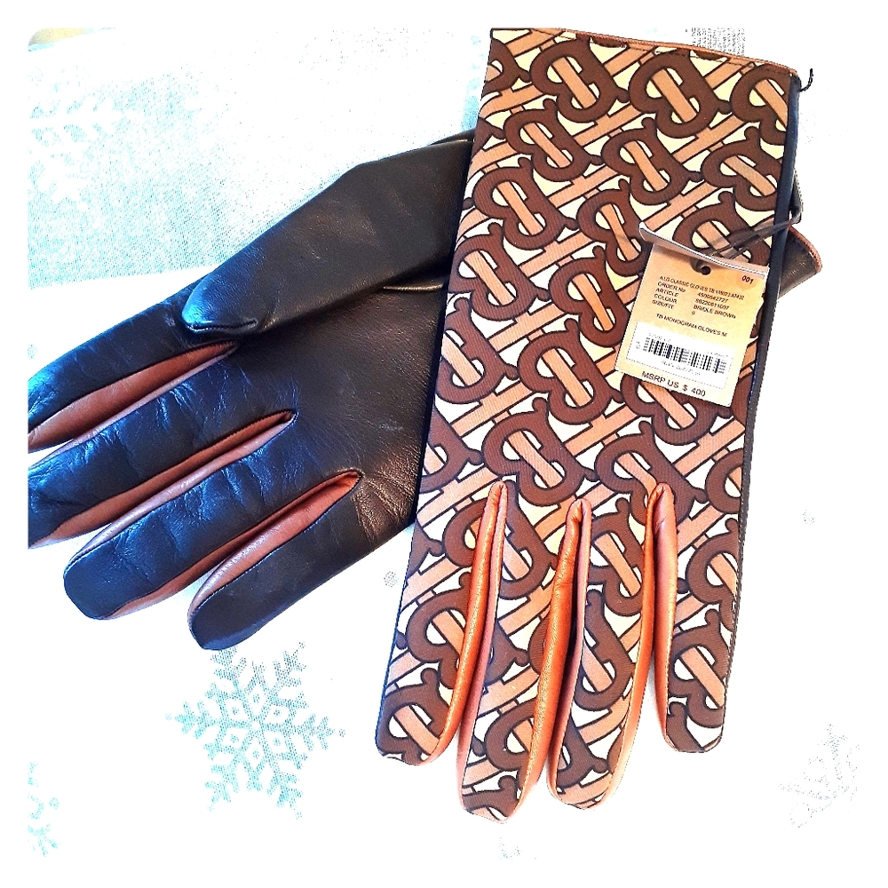 Burberry MENS TB-FAUX LEATHER GLOVES